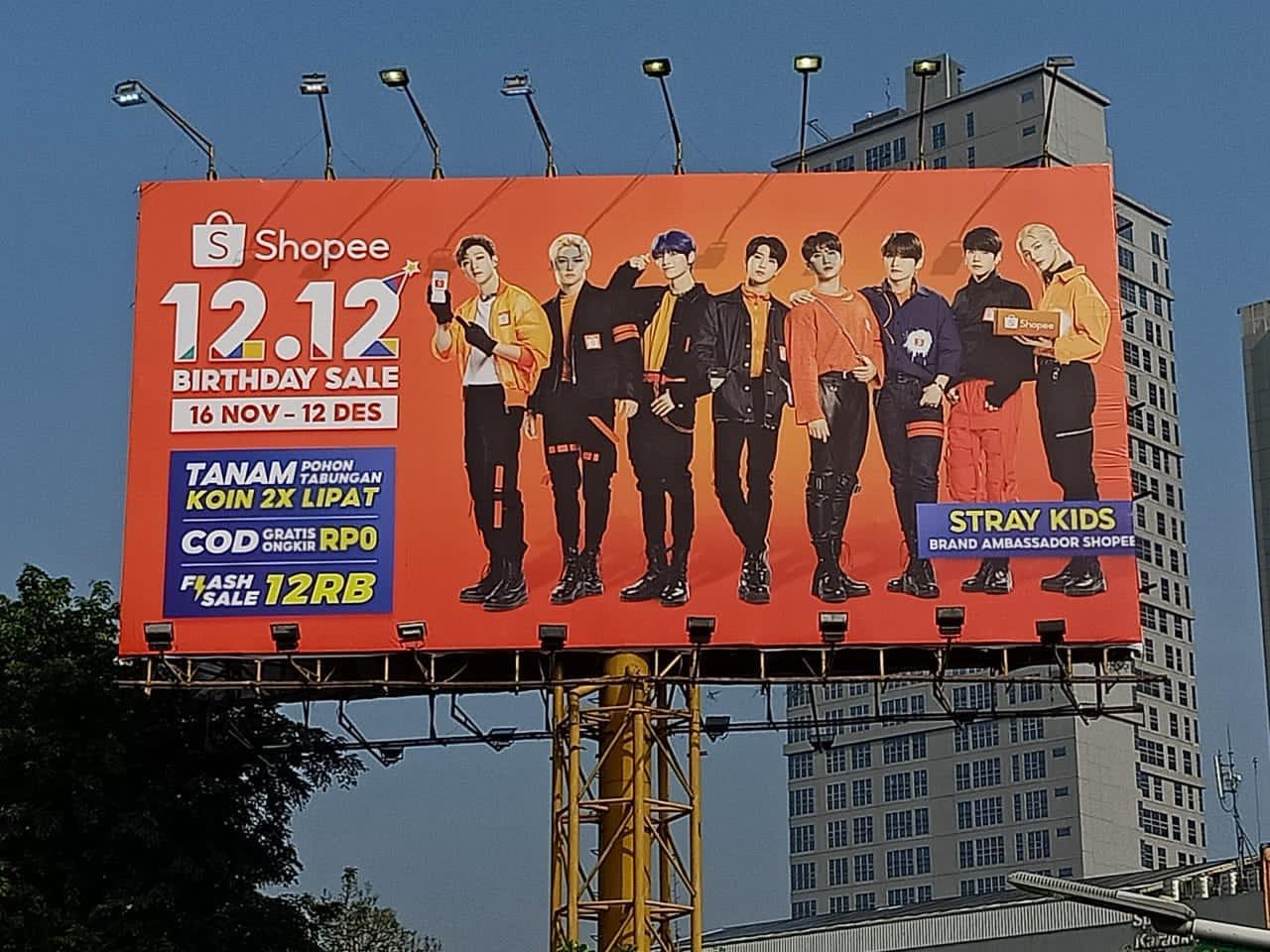 Shopee 12.12 Birthday Sale, featuring the K-Pop group Stray Kids as brand ambassadors
