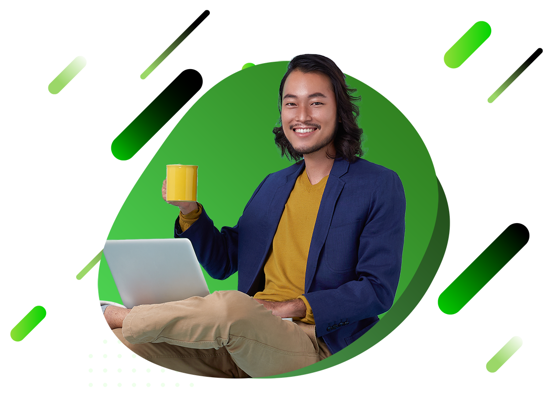 A men with laptop and coffee mug